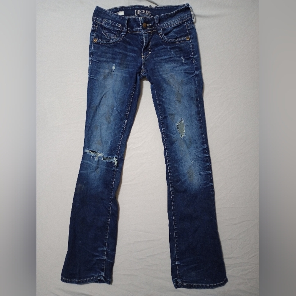Decree Bootcut Jeans Women's 0 Blue Low Rise Medium Wash Cotton Distressed